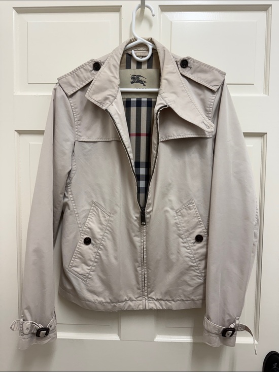 Burberry Jackets & Blazers - Burberry Light Beige Zip-Front Trench Jacket with Check Lining